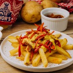 TAKE-OUT Thick-cut Fries With Cheese Sauce and Piperade 